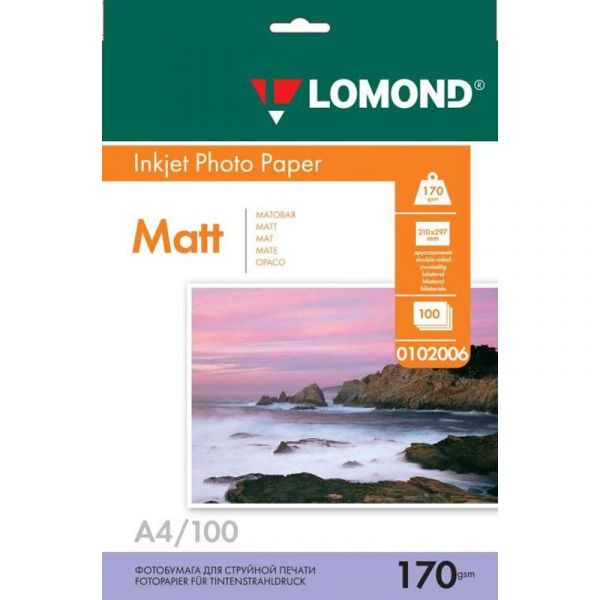 Фотобумага Lomond 102006 А4, 170 г/м2, л., покрытие -